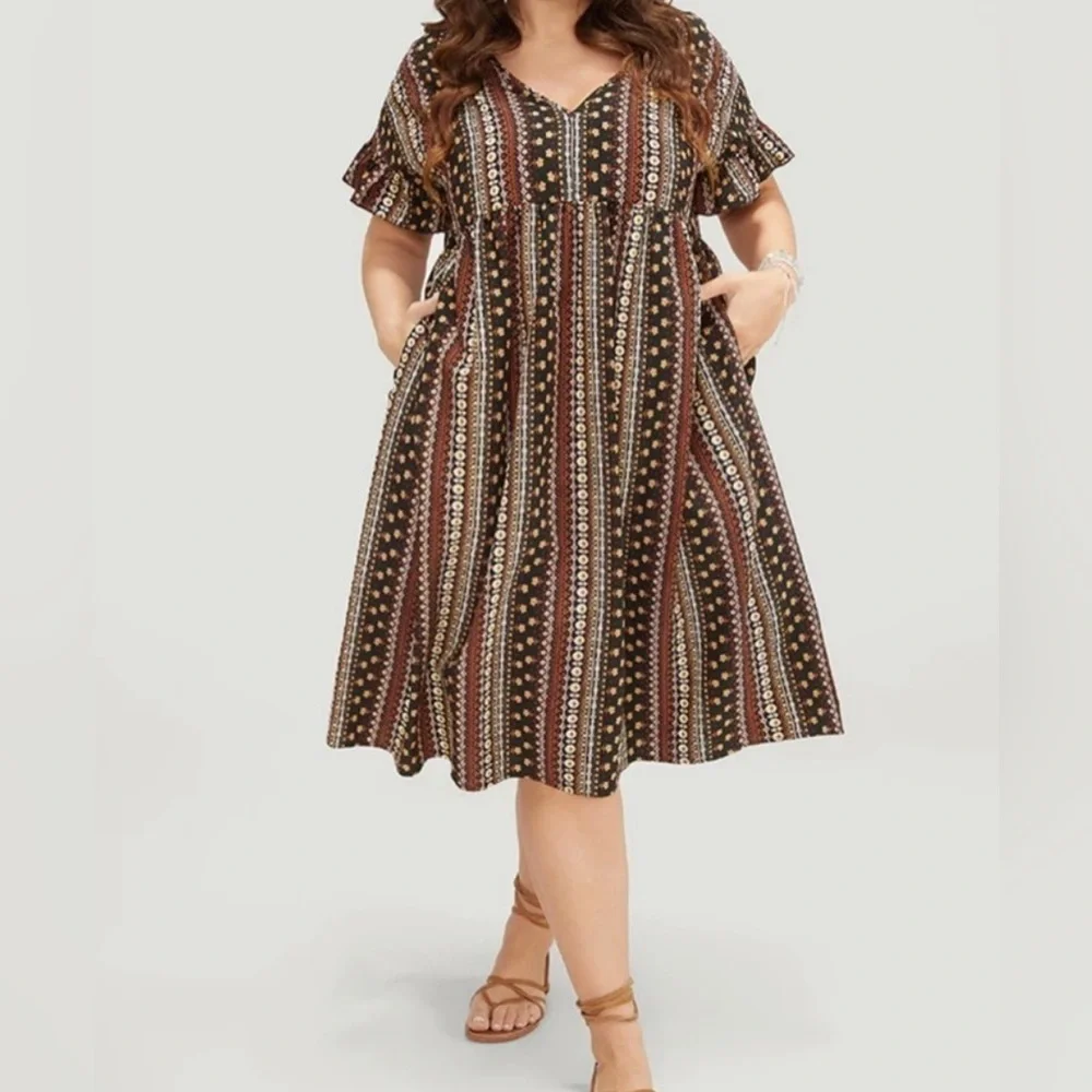 NWT BloomChic Ruffle Sleeve V Neck Midi Dress Size 22/24‎